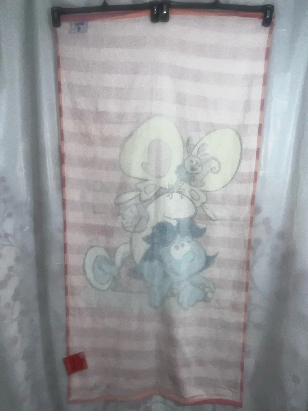 Blue Smurf Character Towel - Pink & Peach Stripes 27”x55”